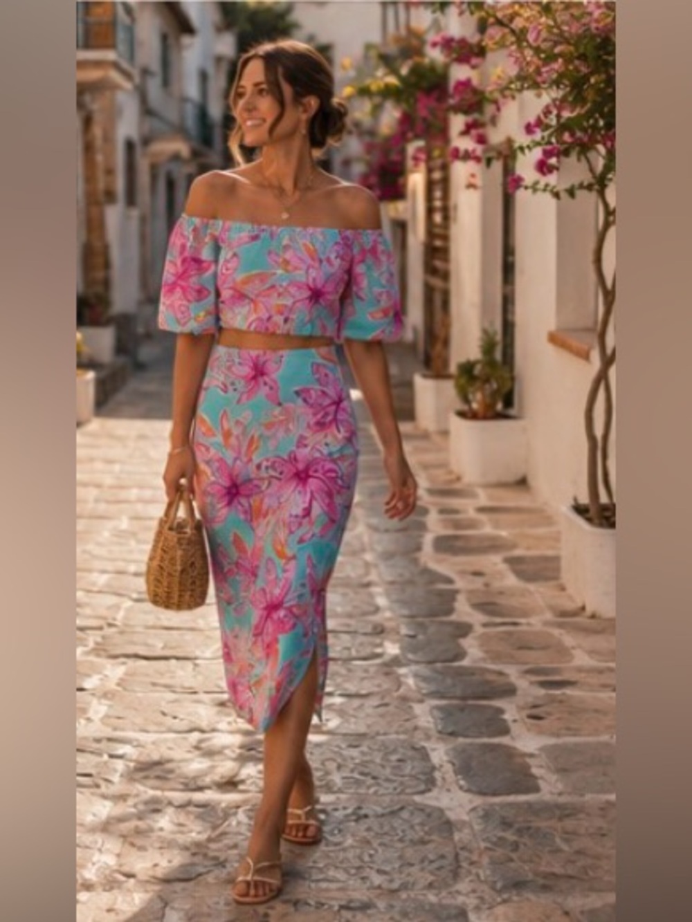 Lilly Pulitzer Esmeray Crop Top & Midi Skirt Set Surf Blue Bonita Blooms Resort - Picture 5 of 16
